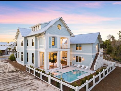 Fancy Beach House Exterior, Dream Beach Houses Exterior, Dream Beach Houses The Ocean, Coastal Homes Exteriors, Bloxburg Beach House, Beach House Flooring, Beach House Room, Beach Mansion, Coastal Modern