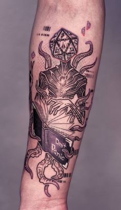 Color Shaded Tattoo, Neotrad Leg Tattoo, Nihilistic Tattoos, Gore Tattoo Design, Eldritch Horror Tattoo, Asmodeus Tattoo, The Lich Tattoo, Lovecraft Tattoo Ideas, Time Tattoos For Men