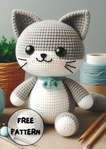 Free Crochet Pluch Cat Amigurumi Pattern Kat Haken, Crochet Toys Free Patterns, Crocheted Cat, Crochet Toys Free, Easy Crochet Animals, Crochet Animal Amigurumi, Animals Crochet, Cozy Crochet Patterns, Crochet Stitches For Blankets