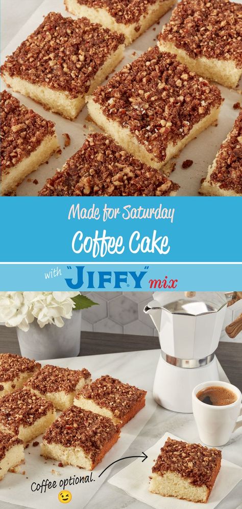 Wake up with the smell of cinnamon & sugar. Coffee optional ☕

Coffee Cake made with "JIFFY" Golden Yellow Cake Mix. Jiffy Coffee Cake Recipe, Jiffy Mix Coffee Cake Recipe, Homemade Jiffy Mix Recipe, Jiffy Baking Mix Recipes, Yellow Cake Mix Desserts, Homemade Cake Mix Recipes, Holiday Bake Sale, Corn Casseroles, Cornbread Corn