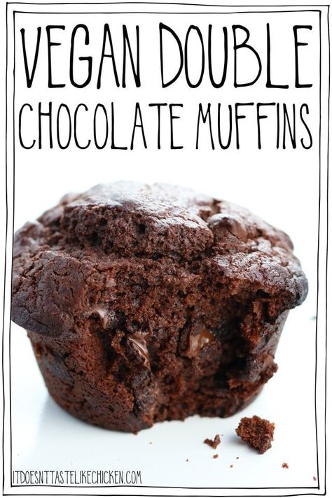 These vegan double chocolate muffins require just 1 bowl, 10 ingredients, and only 30 minutes to make! So easy with no weird or hard to find ingredients. Moist, chocolatey, and perfect for breakfast or a snack. #itdoesnttastelikechicken #veganrecipes #chocolate Vegan Double Chocolate Muffins, Vegan Chocolate Muffins, Sweet Carrots, Vegan Breads, Chocolate Muffin, Double Chocolate Muffins, Carrot Muffins, Mug Cakes, Fingerfood Party