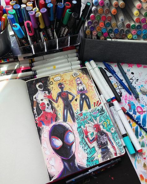 Little sketchbook spread I made for fun✨ I realized that I don’t draw miles enough partially bc his design isn’t that fun to draw Gwen and Hobie have more interesting elements and textures so I draw them two the most lol💀🤭 anyway hope you guys like the artwork!✨💖 #art #sketch #sketchbook #fanart #spiderman #spidergwen #spiderpunk #intothespiderverse #acrossthespiderverse #fyp #explorepage Spidey Doodles, Hobie Drawing, Spiderpunk Drawing, Spiderverse Sketch, Miles Sketchbook, Sketchbook Spread Inspiration, Spiderman Sketchbook, Sketchbook Spread Ideas, Spiderman Sketches