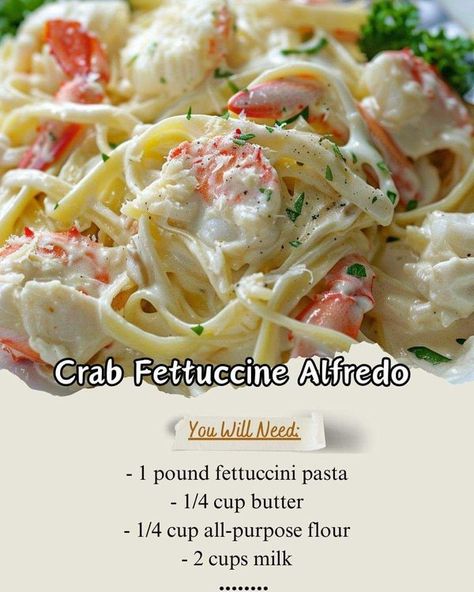 Crab Fettuccine Alfredo, Cheesy Fries Recipe, Crab Fettuccine, Health Chicken Recipes, Crab Alfredo, Cooking Crab, Creamy Crab, Fettuccine Pasta, Alfredo Recipe