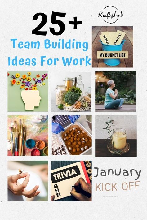 To kick off the new year on the right note, gather your teams for an awesome January team building experience to connect and have fun! After the chaos of the holidays and the new year, January is a great time to hone in on your team-building efforts and set the tone for the year ahead. This article will feature fun January team building ideas like games and workshops, as well as free January icebreakers and January trivia! Team Building Workshop Ideas, New Year Team Building Activity, January Team Building Activities, January Office Activities, Coworker Activities, Fun Corporate Event Ideas, Team Building Crafts For Coworkers, Team Building Art Projects For Adults, Team Building Games For Coworkers