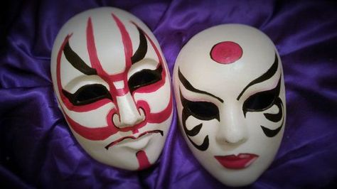 Samurai Fashion, Kabuki Mask, Kabuki Costume, Halloween Parejas, Opera Mask, Mask Painting, Japanese Mask, Oni Mask, Mask Masquerade