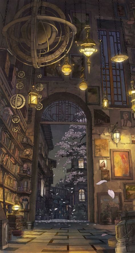 Vintage looking library drawing iPhone wallpaper Steampunk Kunst, Art Steampunk, Bg Design, Wallpaper Retro, Fantasy Places, Steampunk Art, 판타지 아트, Environment Design, Art And Illustration