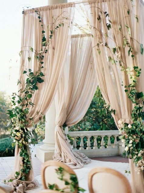 "Yes I think we do want to mix drapery and greenery for the chuppah but maybe a bit less draping so you can still see us wherever you're seated" - JM Gold Ivory Wedding, Neutral Wedding Colors, Wedding Arches, Wedding Color Inspiration, Wedding Ceremony Ideas, Neutral Wedding, Ceremony Arch, Ceremony Backdrop, Deco Floral