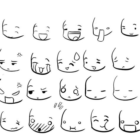 Chibi Face, Facial Expressions Drawing, Chibi Eyes, Cartoon Expression, Drawing Face Expressions, Chibi Sketch, Kawaii Faces, Cartoon Eyes, Drawing Expressions