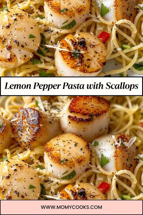 When it comes to pasta dishes, few are as elegant and flavorful as Lemon Pepper Pasta with Scallops. This dish combines the fresh zestiness of lemon with the rich, tender sweetness of scallops, creating a perfect harmony of flavors. The pasta serves as a delightful base, soaking up the tangy lemon sauce, while the scallops add a touch of sophistication. This recipe not only impresses at dinner parties but is also simple enough for a cozy weeknight meal. Lemon Seafood Pasta, Shrimp And Scallop Pasta, Scallops And Pasta, Pasta With Scallops, Scallop Recipes Pasta, Lemon Pepper Pasta, Scallop Pasta, Delicious Seafood Recipes, Pepper Pasta