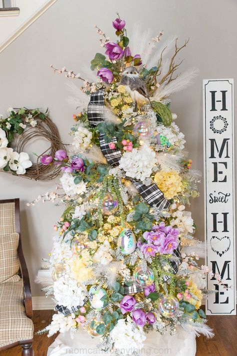 Do you love the idea of a year 'round Christmas tree? Here is a fun seasonal tree idea for spring and easter. All sources linked in my blog post. #momcandoanything #springdecor #easterdecor #yearroundchristmastree #seasonaltree #seasonaldecor #homedecor #seasonalhomedecor Easter Christmas Tree, Seasonal Tree, Home Improvement Diy, Easter Home Decor, Farmhouse Easter, Summer Trees, Easter Tree Decorations, Spring Tree, Christmas Tree Inspiration