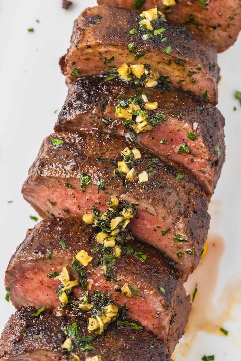 This venison backstrap recipe is perfect for a special occasion. It’s incredibly tender and flavorful, with a simple seasoning rub and a good sear. The garlic butter sauce is the perfect finishing touch. It's also keto-friendly. The best venison recipe! Venison Grill Recipes, Recipes For Deer Backstrap, Tenderloin Recipes Venison, Deer Meat Backstrap Recipes, Venison Sauce Recipes, Easy Backstrap Venison Recipes, Grilled Deer Backstrap Recipes, Backstrap Crockpot Recipes, Maple Glazed Venison Tenderloin