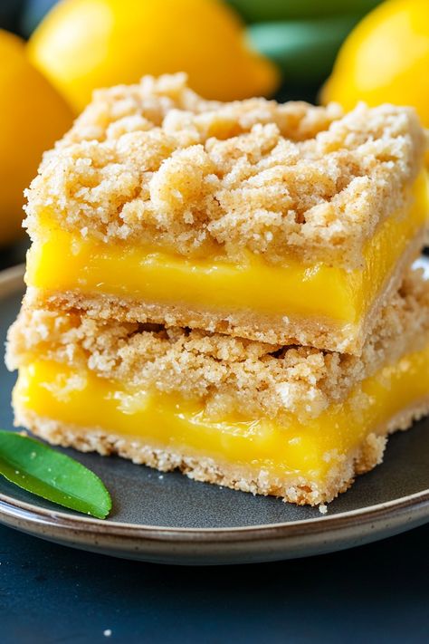 Lemon Crumb Bars Lemon Crumb Bars, Apple Bundt Cake, Crumb Bars, Cake Brownie, Brownie Cheesecake, Baking Equipment, Garlic Butter Steak, Lemon Filling, Bars Cookies