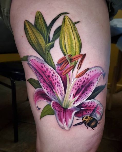 Color Lilly Tattoo, Stargazer Lily Tattoo Color, Lily Color Tattoo, Color Lily Tattoo, Stargazer Lilly Tattoo, Lilly Tattoo Color, Star Gazer Lily Tattoo, Stargazer Tattoo, Stargazer Lily Tattoo