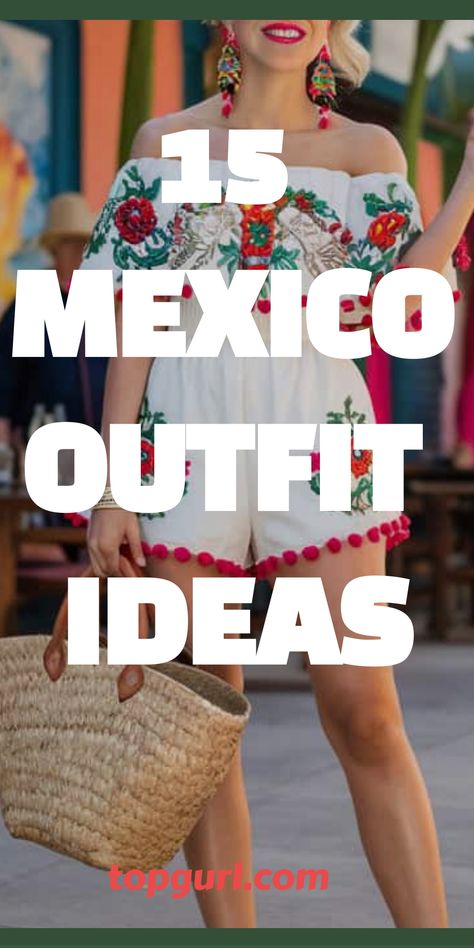 15 Fabulous Mexico Outfit Ideas to Spice Up Your Vacation Wardrobe Mexican Accessories Women, Mexican Themed Outfit Women, Mexico Style Fashion, Mexican Christmas Outfit, What To Wear In Cartagena Colombia, Mexican Dress Up, Hispanic Heritage Outfit Ideas, Mexican Outfit Ideas Fiestas, Mexican Women Fashion