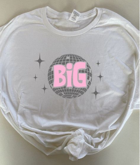 21st Birthday Shirts, Pink Writing, Big Little Shirts, Sorority Shirt, Big Lil, Disco Theme, Big Little Reveal, Purple Gift, Sorority Shirts