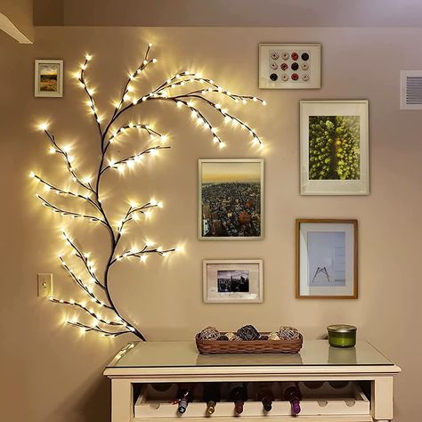 Vine Lights, Branch Lights, Bathroom Plants Decor, Fireplace Windows, College Room Decor, Aesthetic Bedroom Ideas, Bulbs Indoor, Led Tree, Bathroom Plants