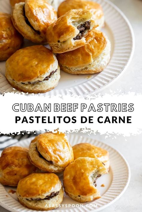 Cuban Pastry Recipes, Picadillo Cubano Receta, Beef Pastry Recipe, Beef Pastelitos Recipe, Cuban Appetizers Simple, Authentic Cuban Recipes, Cuban Recipes Authentic, Cuban Food Authentic, Cuban Pastelitos