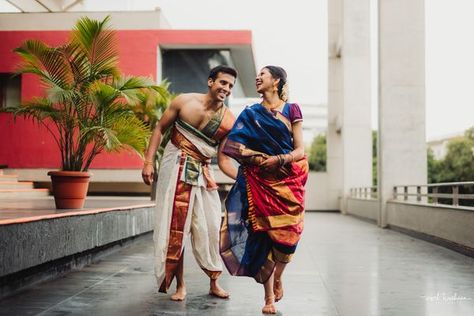 A Colourful Bangalore Wedding With The Bride In A Multi-Hued Silk Saree Madisar Saree, Brahmin Wedding, Bangalore Wedding, South Indian Bride Saree, Candid Couple, Western Gown, Mumbai Wedding, Bridal Sarees South Indian, Tamil Brides