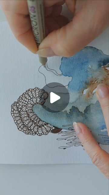 Watercolor On Canvas Tutorials, Watercolor Project Ideas, Watercolor And Doodles, Watercolor Colored Pencils, Watercolour And Ink Art, Watercolor And Pen Art Illustrations, Watercolour Coral, Watercolor Pencils Art, Basic Watercolor Painting