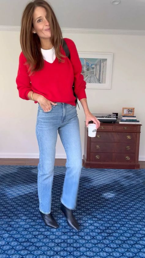 Wedged V-Neck Sweater curated on LTK How To Style V Neck Sweater, Red V Neck Sweater Outfit, Oversized V Neck Sweater Outfit, Vneck Sweater Outfit, Style V Neck Sweater, V Neck Sweater Outfit, Hacks Clothes, Fashion Hacks Clothes, Fashion Hacks