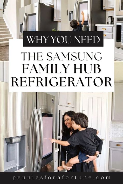 Why You Need The Samsung Family Hub Refrigerator in Your Collection of Modern Kitchen Appliances I We've recently got the Samsung kitchen refrigerator, and it has seriously been a game-changer! The biggest selling point of this best refrigerator has been the Family Hub command center and screen that has transformed our space into a smart kitchen! In this post, I chat about why this might be my favorite home technology addition! Samsung Family Hub Refrigerator, Family Hub Refrigerator, European Farmhouse Kitchen, Samsung Kitchen, Farmhouse Bedroom Furniture, Top Kitchen Trends, Modern Farmhouse Decor Ideas, Modern Kitchen Appliances, Family Hub