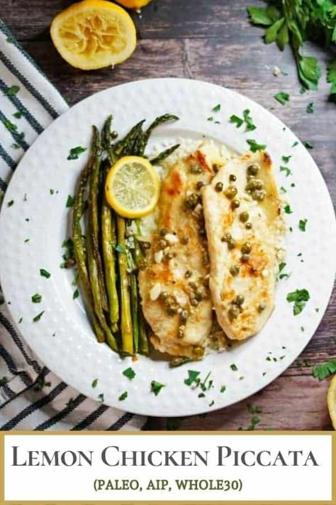 This succulent lemon chicken piccata is a new favorite at our house. Our kids in particular are hooked on it. It's very easy and ready in just30 minutes so it's great for busy weeknights. #paleo #aip #whole30 #glutenfree #dairyfree #autoimmuneprotocol Easy Lemon Chicken, Autoimmune Diet Recipes, Aip Diet Recipes, Lemon Chicken Piccata, Autoimmune Paleo Recipes, Aip Paleo Recipes, Autoimmune Diet, Lemon Diet, Aip Diet