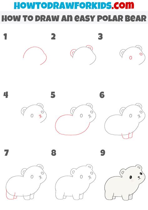 Cute Bear Drawings Easy, How To Draw A Polar Bear, Polar Bear Drawing Easy, How To Draw A Bear, Draw Polar Bear, Draw A Polar Bear, Bear Drawing Easy, Mystery Drawing, Drawing Easy For Kids