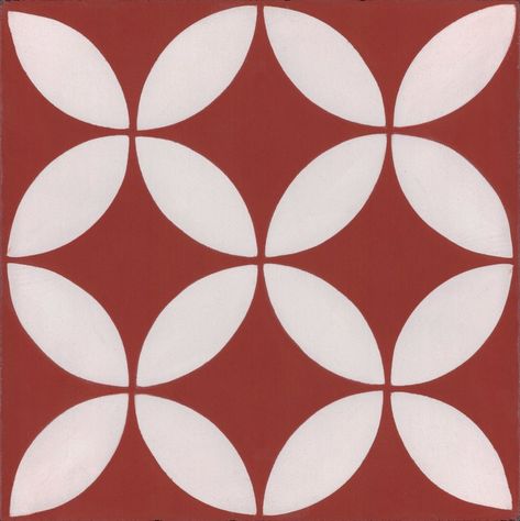 Mediterranea Intrin 8" x 8" Quarry Hand-Painted Tile in Red Red Tile Floor Bathroom, Red And White Floor Tiles, Red And White Tiles, Red Floor Tiles, Red Quarry Tiles, Red Floor, Patterned Wall, Painted Tile, Hand Painted Tile