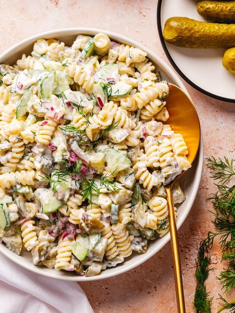 Get ready for a tangy twist on a classic summer dish! This dill pickle pasta salad recipe combines the crunch of pickles with creamy dressing and fresh herbs for a potluck-perfect side dish. #dillpickles #dill #pickle #dillpickle #pastasalad #dillpicklepastasalad #pastasaladrecipe #summersalad #summerside #sidedish #pastasalads #easypastasalad Dill Pickle Pasta Salad Recipe, Pickle Pasta Salad Recipe, Pickle Pasta Salad, Pickle Pasta, Pasta With Mayonnaise, Dill Pickle Pasta Salad, Winter Salad Recipes, A Couple Cooks, Creamy Dressing