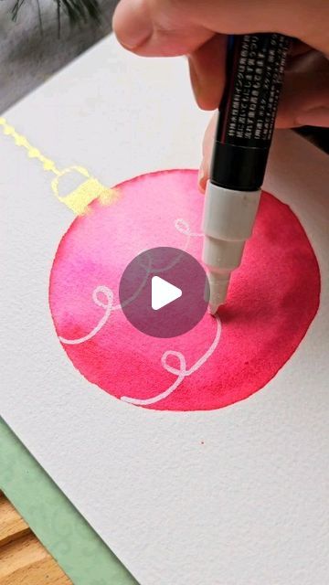 Christmas Watercolours, Watercolor Christmas Cards Diy, Christmas Card Tutorials, Pink Christmas Ornaments, Christmas Art Projects, 2023 Pink, Ornament Drawing, Birthday Card Drawing, Christmas Card Art