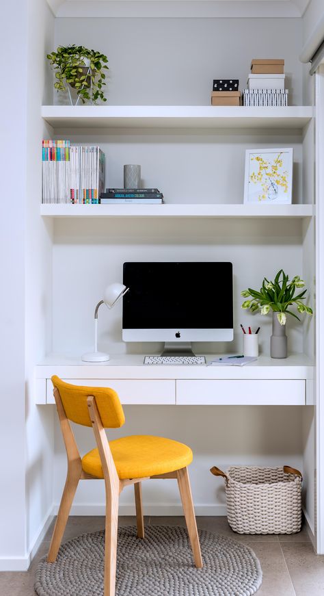 Desk Nook, Tiny Home Office, Home Office Closet, Australian Interior, Simple Living Room Decor, Kids Room Interior Design, Home Office Table, Small Home Offices, Office Nook