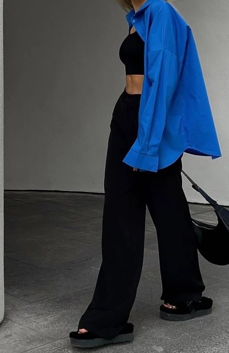 Cobalt Pants Outfit, Electric Blue Pants, Cobalt Pants, Cobalt Blue Outfit, Blue Pants Outfit, Blue Outfit, Blue Pants, Party Girls, Blue Aesthetic