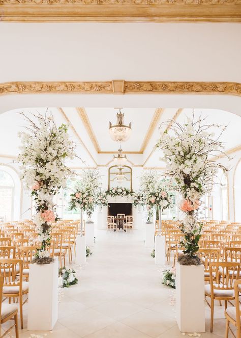 Hampton Court House, Northbrook Park, Indian Wedding Decorations Receptions, Illusion Lace Dress, Aisle Flowers, House Weddings, Flower Installation, Wedding Ceremony Backdrop, Luxury Wedding Venues