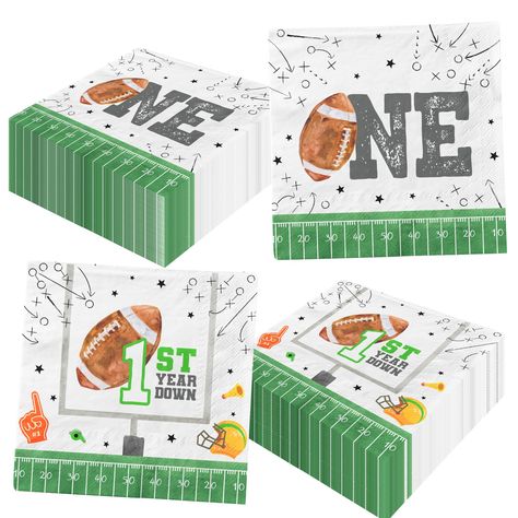 PRICES MAY VARY. 【Football Theme】Our 1st birthday party napkins combine football and helmet with yard number of the field. Fantastic design creates a strong match atmosphere for football birthday party. 【Square Napkin】Includes 40pcs football party napkins that measure 6.5" x 6.5" (folded) and 13" x 13" (unfolded). Great addition to football party table. 【High Quality】Football napkins for parties are made of eco-friendly and premium paper, which is soft to touch, not easily tear and more absorben 1st Year Down Birthday Theme, First Year Down Football Birthday, Football Birthday Party Decorations, Football Theme Birthday, Football First Birthday, Baby First Birthday Themes, Boys First Birthday Party Ideas, Football Theme Party, Football Birthday Party