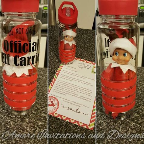 Elf Carrier Diy, Elf Carrier Ideas, Diy Elf Carrier, Elf Carrying Case, Diy Elf On The Shelf Carrier, Elf On The Shelf Carrier Ideas, Elf On The Shelf Carrier, Elf Transport Jar, Dollar Tree Elf On The Shelf Ideas