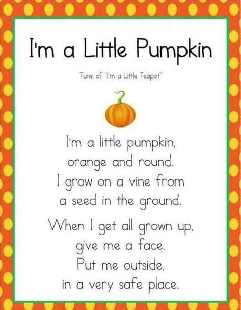 Pumpkin Poem, Preschool Poems, Pumpkin Song, Educational Websites For Kids, Circle Time Songs, Classroom Songs, Songs For Toddlers, Preschool Circle Time, Halloween Songs