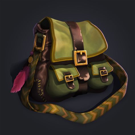 ArtStation - Fantasy bag Fantasy Bag Design, Bag Concept Art, Fantasy Backpack, Fantasy Bag, Game Background Art, Props Design, Backpack Art, Adventure Bags, Games For Moms