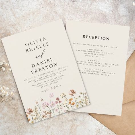 $1.9 | Boho Wildflower Beige All in One Garden Wedding - whimsical casual wedding reception party, boho backyard wedding shower elopement, colorful floral informal invite suite, simple outdoor stationery announcement, elegant minimalist bright vintage color, modern botanical hippie spring garden, bohemian ivory beige cream meadow, terracotta modern trendy wildflower, meadow outdoor floral wedding, all in one budget invitation Casual Wedding Reception, Boho Backyard Wedding, Garden Wedding Invitation, Boho Backyard, Popular Wedding Invitations, Bright Wedding Colors, Invite Suite, Retro Wedding Invitations, Colorful Wedding Invitations