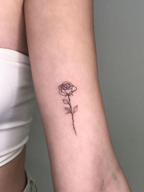 Tiny Tattoos On Forearm, Simple Written Tattoos, Small Rose Line Tattoo, Small Rose Flower Tattoo, Small Fine Line Rose Tattoo, Small Rose Tattoo Forearm, Flower Tattoo On Arm For Women, Dainty Rose Tattoo Simple, Forearm Rose Tattoo Women