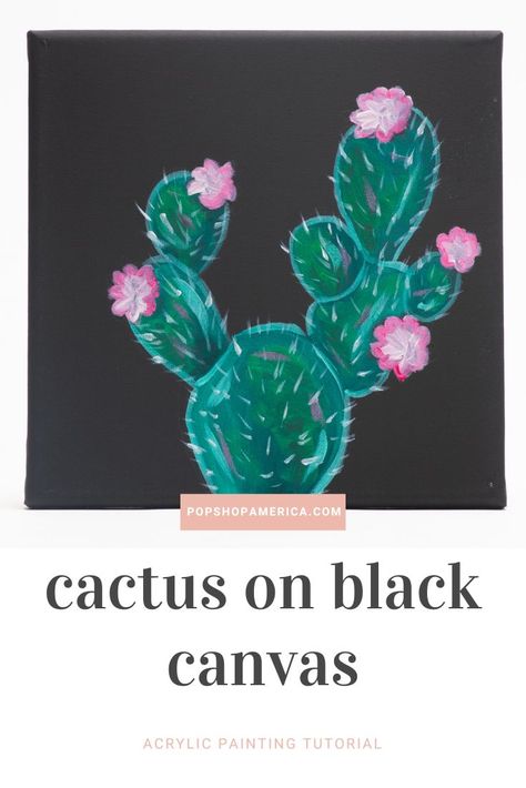 This blog is the Part 2 of 4 Tutorials for the January Craft in Style Subscription Box. You can find the additional 3 tutorials for January, previous box tutorials, more [...] The post Cactus on Black Canvas Painting Tutorial first appeared on Pop Shop America. Canvas Cactus Painting, Cactus Silhouette Painting, Canvas Art Painting Cactus, Cactus Texture Painting, Cactus On Black Canvas, January Craft, Black Canvas Paintings, Paint Nite, Watercolor Cactus