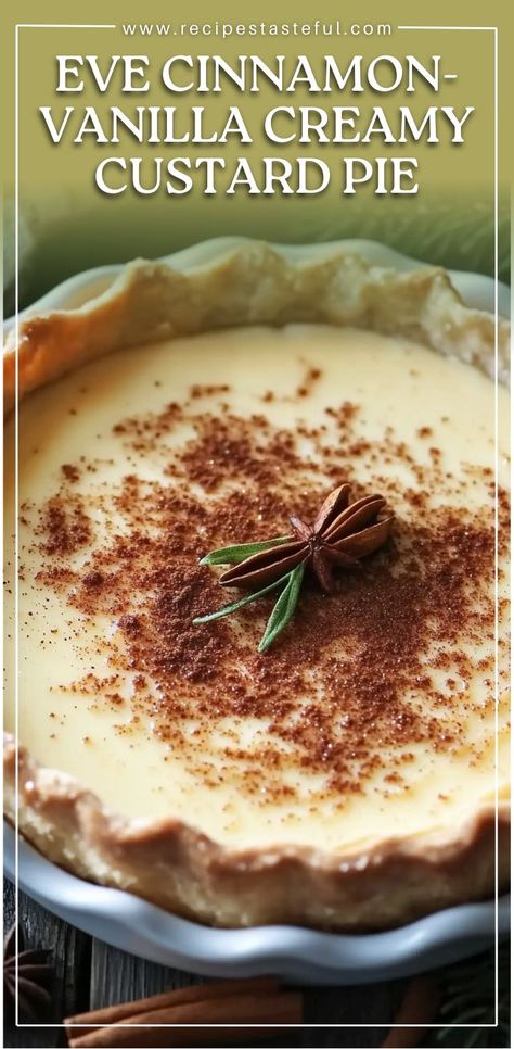 This Christmas Eve Cinnamon-Vanilla Creamy Custard Pie is the perfect dessert to celebrate the holiday season. With a rich, creamy custard filling flavored with vanilla and cinnamon, this pie is sure to be a crowd-pleaser. It’s simple to make and can be prepared ahead of time. Serve it with a dollop of whipped cream and a sprinkle of cinnamon for a festive touch! #ChristmasDessert #HolidayPie #CinnamonVanillaPie #CreamyCustardPie #ChristmasEveRecipe Vanilla Custard Pie Recipe, Creamy Custard Pie, Vanilla Custard Pie, Vanilla Custard Recipe, Vanilla Pie, Types Of Pie, Custard Pie Recipe, Christmas Pie, Holiday Pies