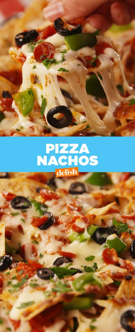 Pizza Nachos ... enough said. Get the recipe from Delish.com. Pizza Nachos Recipe, Nachos Recipes, Pizza Nachos, Best Appetizer Recipes, Homemade Pickles, Pizza Recipes Homemade, Nachos Recipe, Pizza Pie, Pizza Pizza