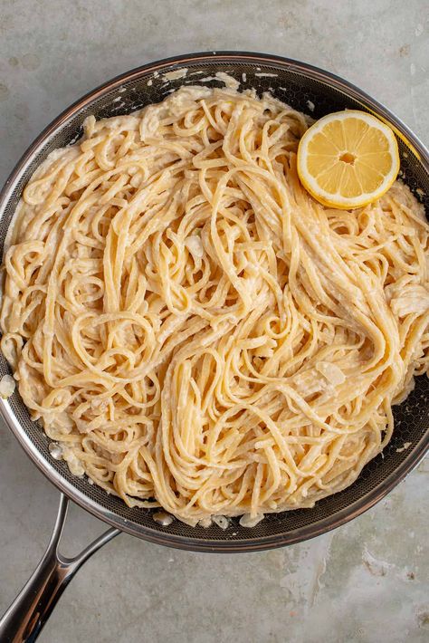 This Creamy Vegan Lemon Pasta is a bright and zesty plant-based twist on Pasta Al Limone. The perfect simple vegan pasta recipe. Simple Vegan Pasta, Vegan Lemon Pasta, Prepare Tofu, Pasta With Lemon Sauce, Vegan Pasta Recipe, Lemon Vegan, Lemon Pasta Recipes, Vegan Cashew Cheese, Cashew Cream Sauce