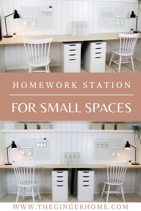 Wall Desk In Bedroom, Ikea Kids Work Station, Kids Playroom Desk Homework Station, Shared Bedroom With Desks, Hallway Homework Station, Homework Station Ikea, Ikea Work Station, Ikea Kids Homework Station, Ikea Diy Desk For Two