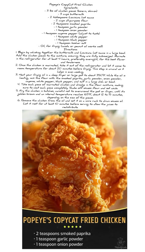 Popeyes Chicken Nuggets, Popeyes Chicken Recipe, Copycat Popeyes Chicken, Popeyes Food, Popeyes Spicy Chicken Recipe, Popeyes Fried Chicken, Best Fried Chicken Recipe, Fried Chicken Ingredients, Fried Chicken Recipe Southern