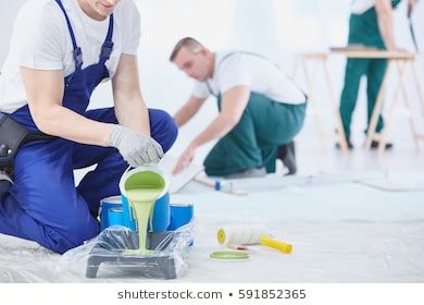 Professional interior construction worker pouring green color to paint Industrial Paintings, Different Types Of Painting, House Painter, Painter And Decorator, Painting Contractors, Professional Paintings, Professional Painters, Construction Worker, Painting Services