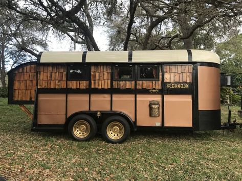 Horse Trailer Transformed Into Maximalist Tiny Home Horse Trailer Conversion, Victorian Train, Soft Seating Area, Converted Horse Trailer, Punk House, Camper For Sale, Sleeping Nook, Trailer Conversion, Tiny Home On Wheels