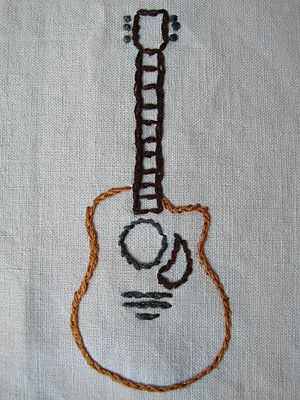 sublime stitching jenny hart guitar teatowel Guitar Embroidery Designs, Music Embroidery Designs, Guitar Embroidery, Beanie Embroidery, Sublime Stitching, Embroidered Guitar, Embroidered Tea Towels, Cowboy Embroidery, Guitar Patterns