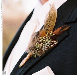 Pheasant feather boutonniere will go great with a camo tux vest. wedding-ideas Feather Boutonniere, Scabiosa Pods, Peach Bouquet, Peruvian Lilies, Pheasant Feather, Camo Wedding, Cymbidium Orchids, Pheasant Feathers, Boutonniere Wedding