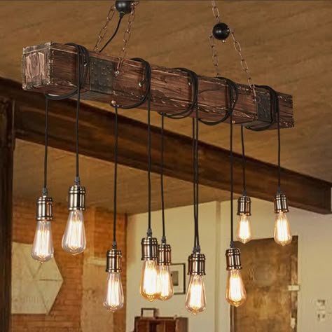 The wooden country linear pendant light inspired by the farmhouse has a strong retro atmosphere, creating a comfortable and comfortable family atmosphere, suitable for use in different places. If you prefer the 4-Light bulb placed inside wood design, you may consider item: 4835421. Oukaning 10-Light 46.45-in Linear Wood Rustic Linear Led, Large Hanging Kitchen Island Light | HG-ZYLGJ-1553 Wooden Island, Rustic Farmhouse Furniture, Industrial Pendant Lamps, Farmhouse Lamps, Linear Light, Island Chandelier, Hanging Pendant Lamp, Farmhouse Pendant Lighting, Industrial Chandelier